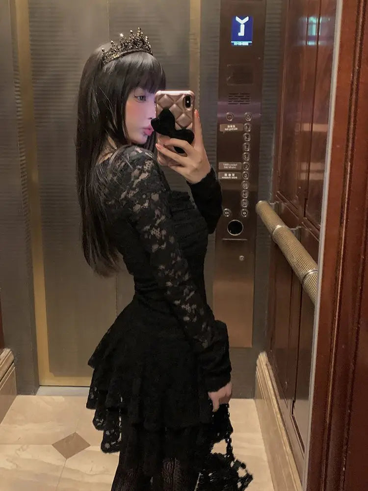 Square Collar Slim Waist Lace Casual Dress for Women - Image 22