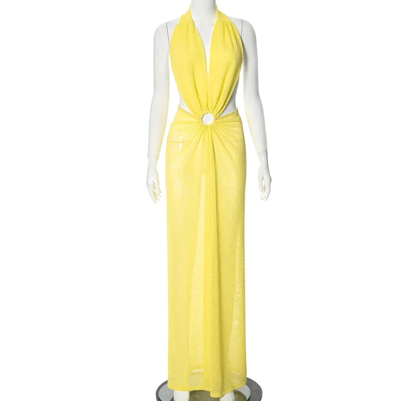 Elegant Deep V-Neck Backless Maxi Dress for Parties - Image 2