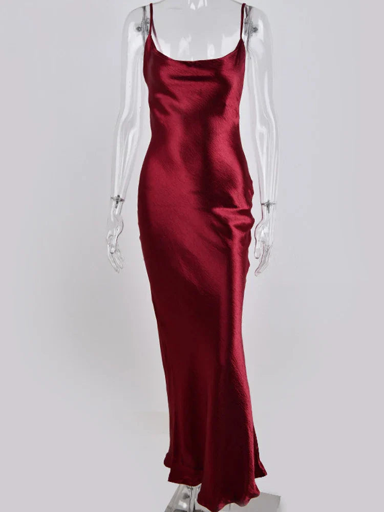 Elegant Backless Satin Maxi Dress with Lace-Up Detail - Image 9