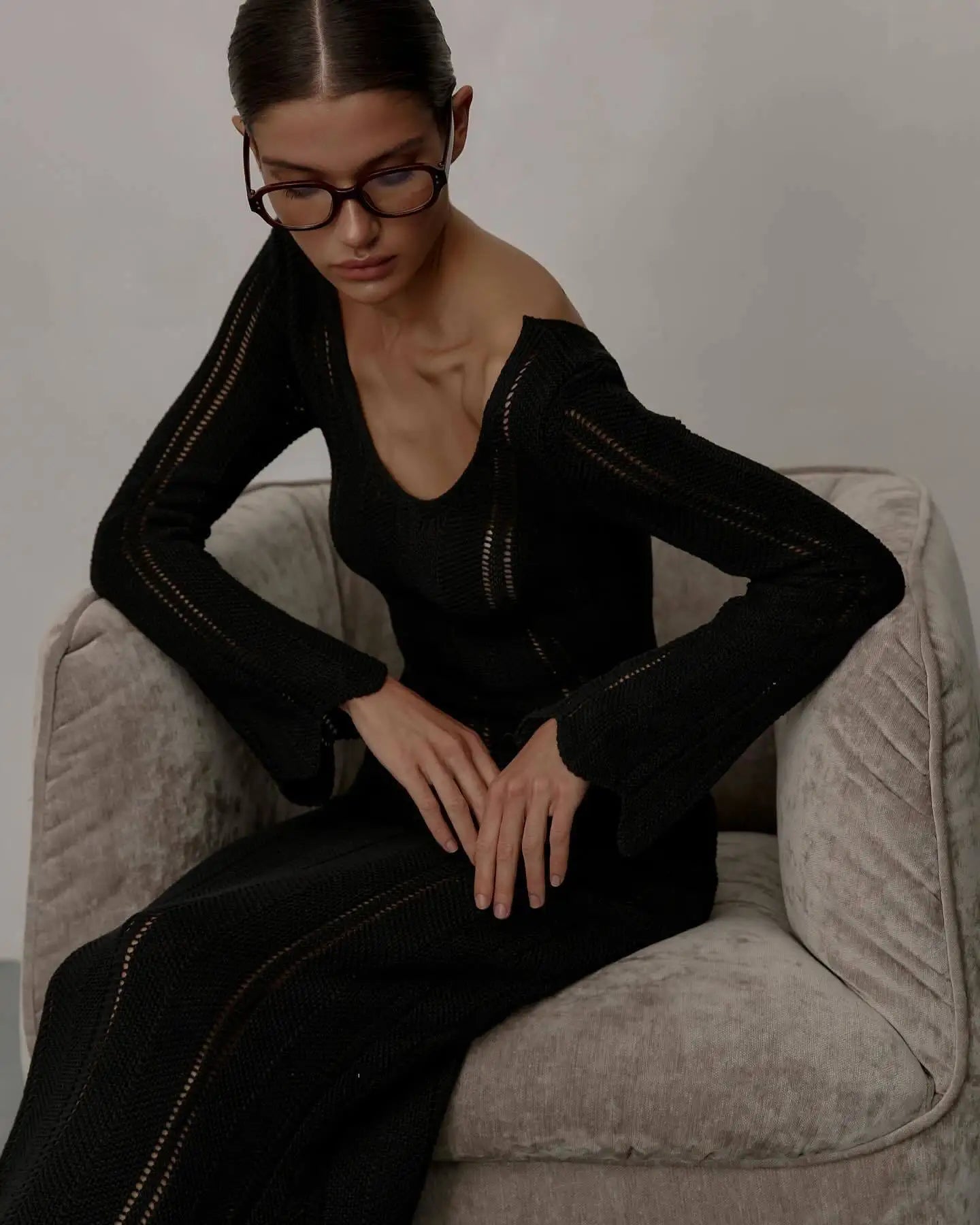 Elegant Knitted V-Neck Long Sleeve Dress for Women - Image 28