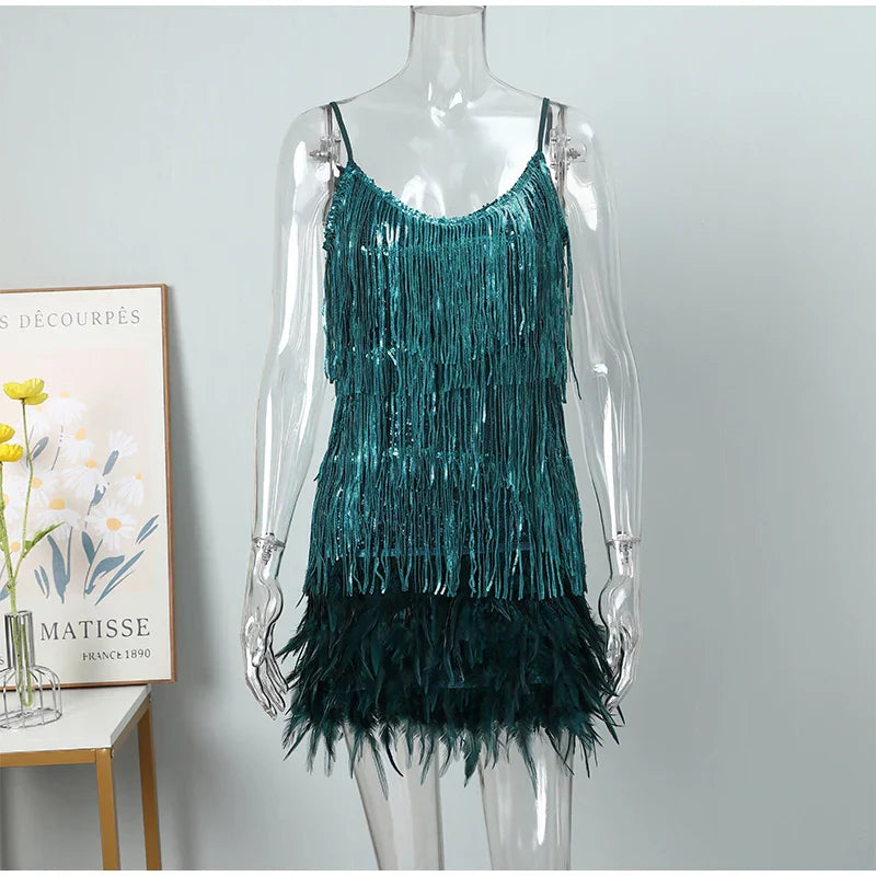 Elegant Sleeveless V-Neck Vintage Tassel Mini Dress - Image 10