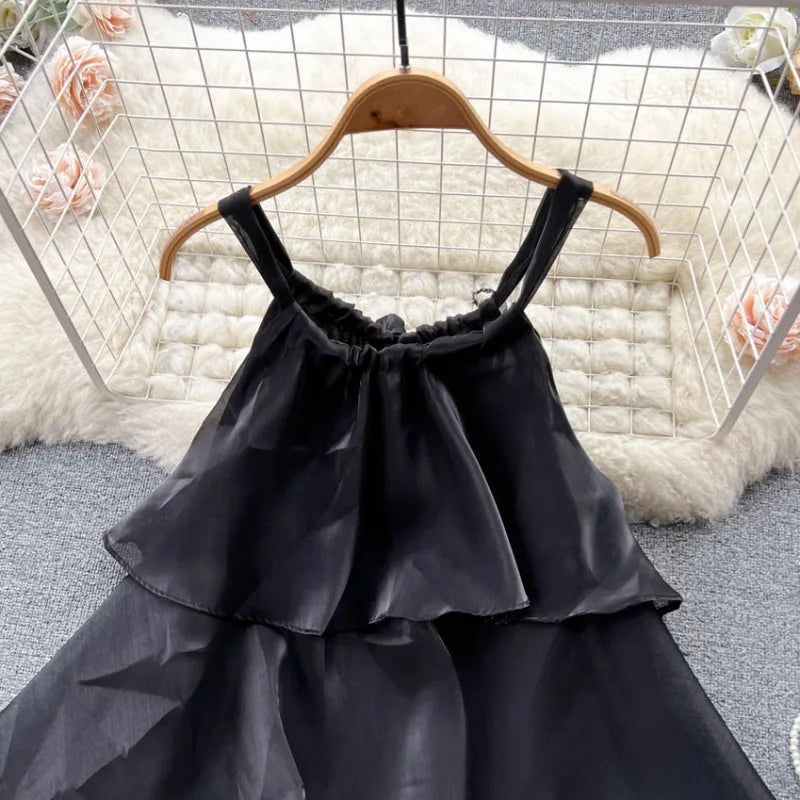 Sweet Organza Mesh Halter Ruffle Camisole Dress for Women - Image 14
