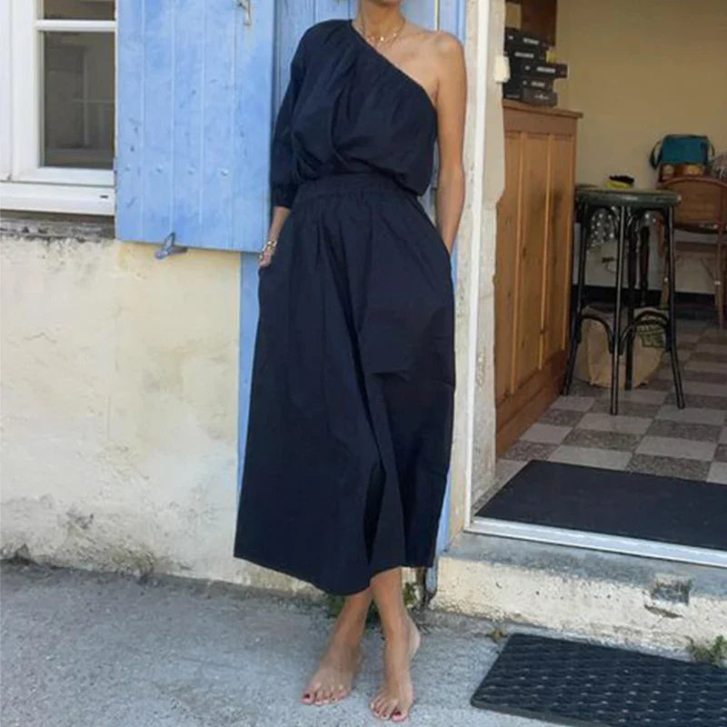 Chic One-Shoulder Pocket Summer Dress for Women - Image 2