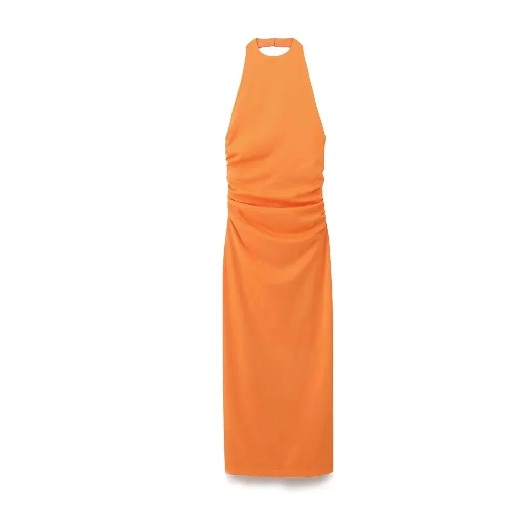 Elegant Summer Halter Dress for Women - Pleated & Backless - Image 9