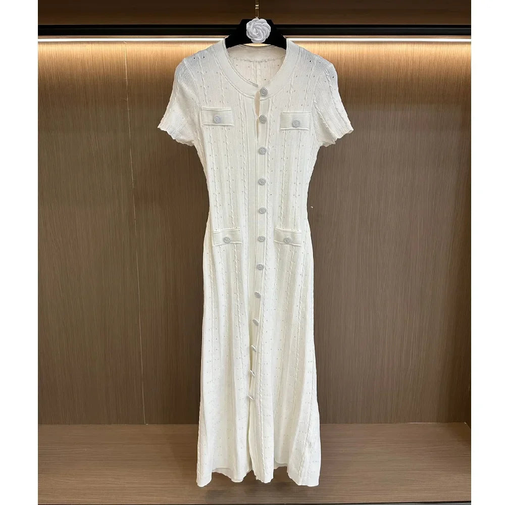 Elegant Women's Knitted Hollow Corset Long Skirt Dress - Image 17