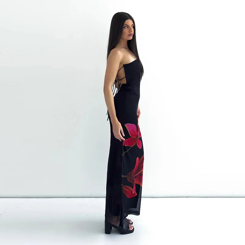 Floral Mesh Strapless Dress for Summer Beach Vacations - Image 4