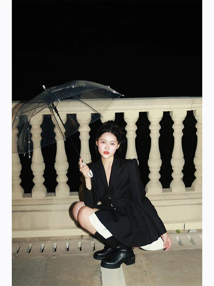 Korean Long Sleeve Black Suit Dress for Women - Image 15