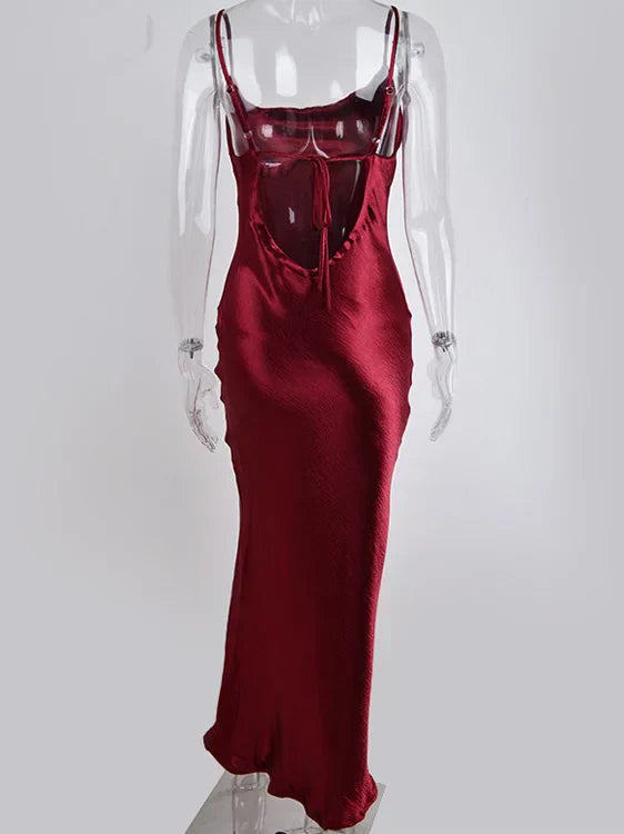 Elegant Backless Satin Spaghetti Strap Summer Dress for Parties - Image 26