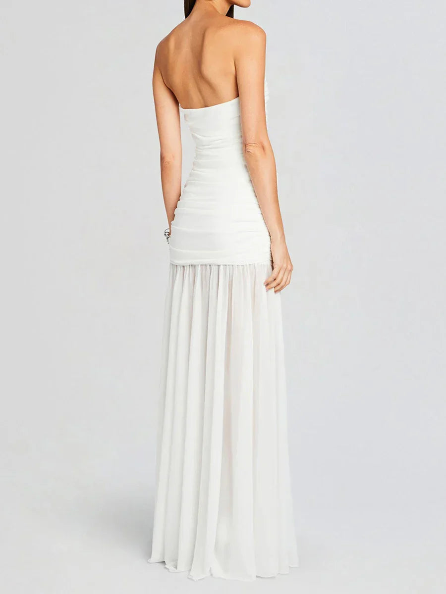 Tropical Print Tube Top Maxi Dress with High Slit - Image 4