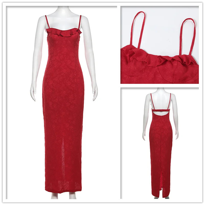 Elegant Lace Maxi Dress with Spaghetti Straps for Summer Events - Image 5