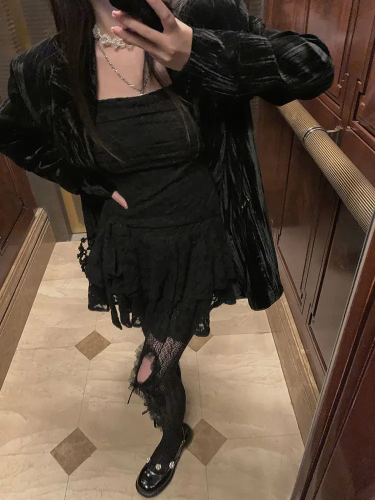 Square Collar Slim Waist Lace Casual Dress for Women - Image 31