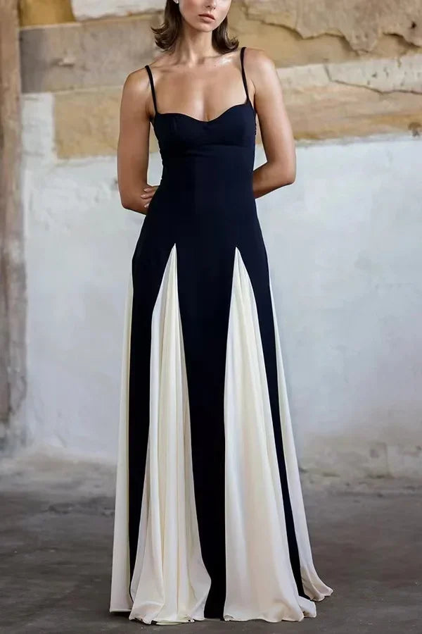 Elegant Backless A-line Maxi Dress with Contrast Mesh - Image 16