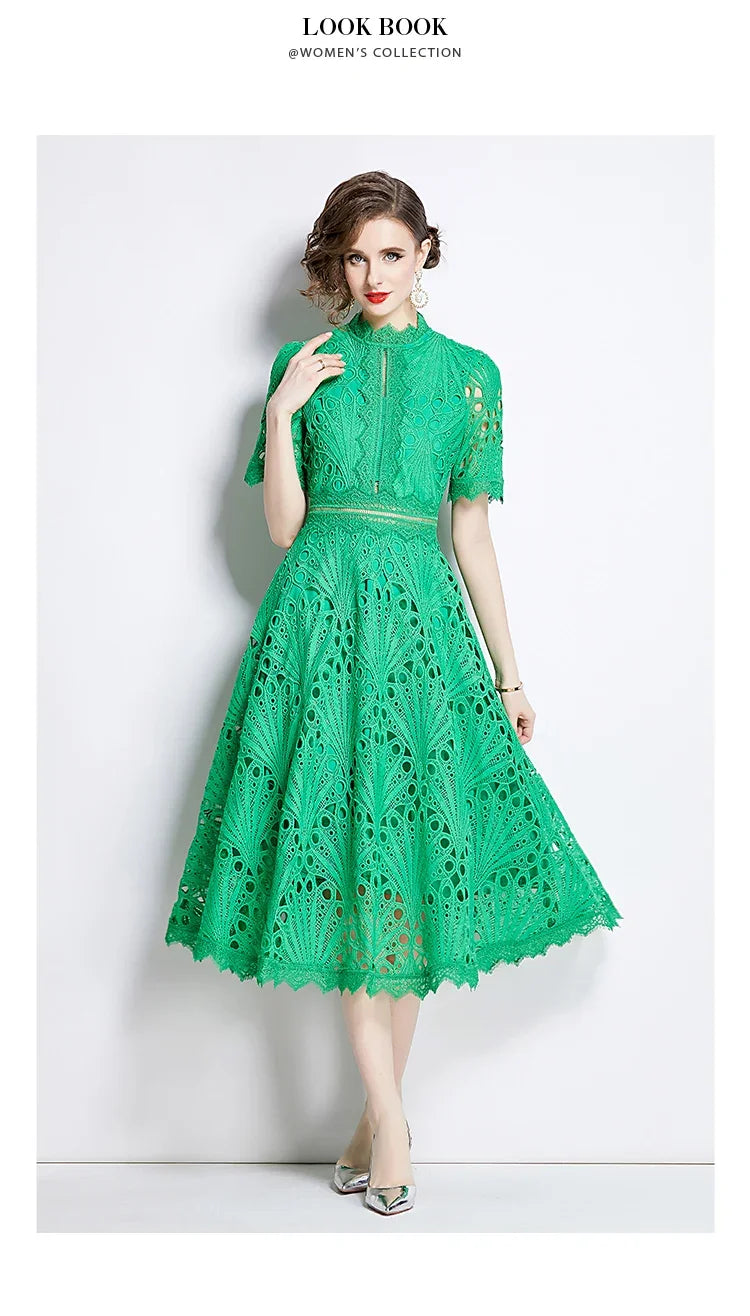 Elegant Vintage Lace Short Sleeve Summer Dress for Women - Image 37
