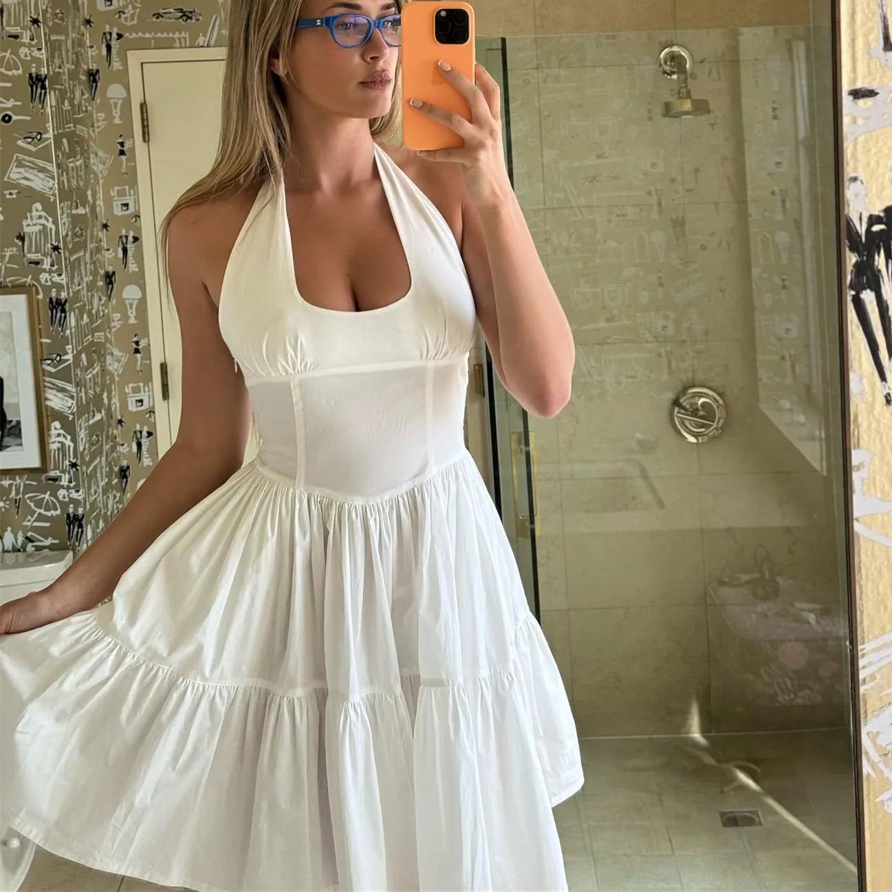 Vintage Striped Backless A-Line Halter Dress for Parties