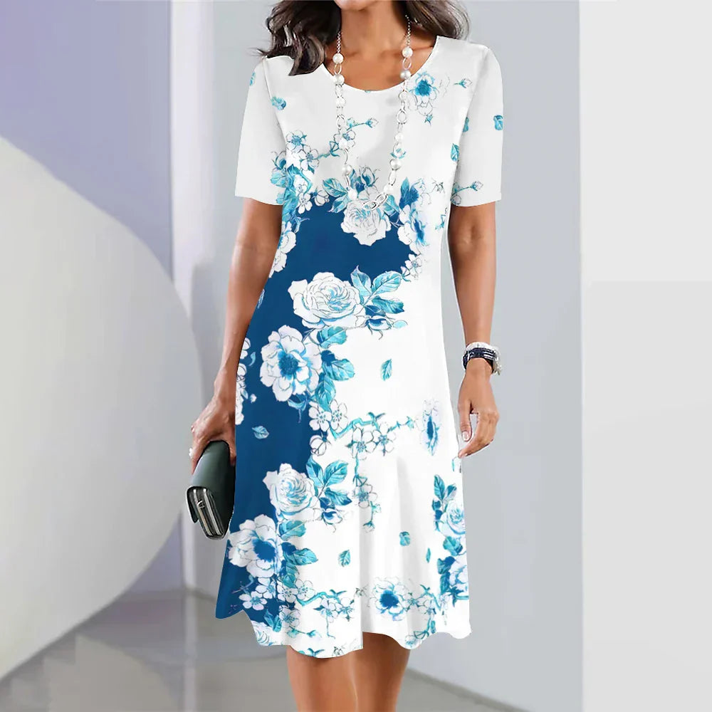 Elegant Floral Print Plus Size Midi Dresses - Free Shipping - Image 5