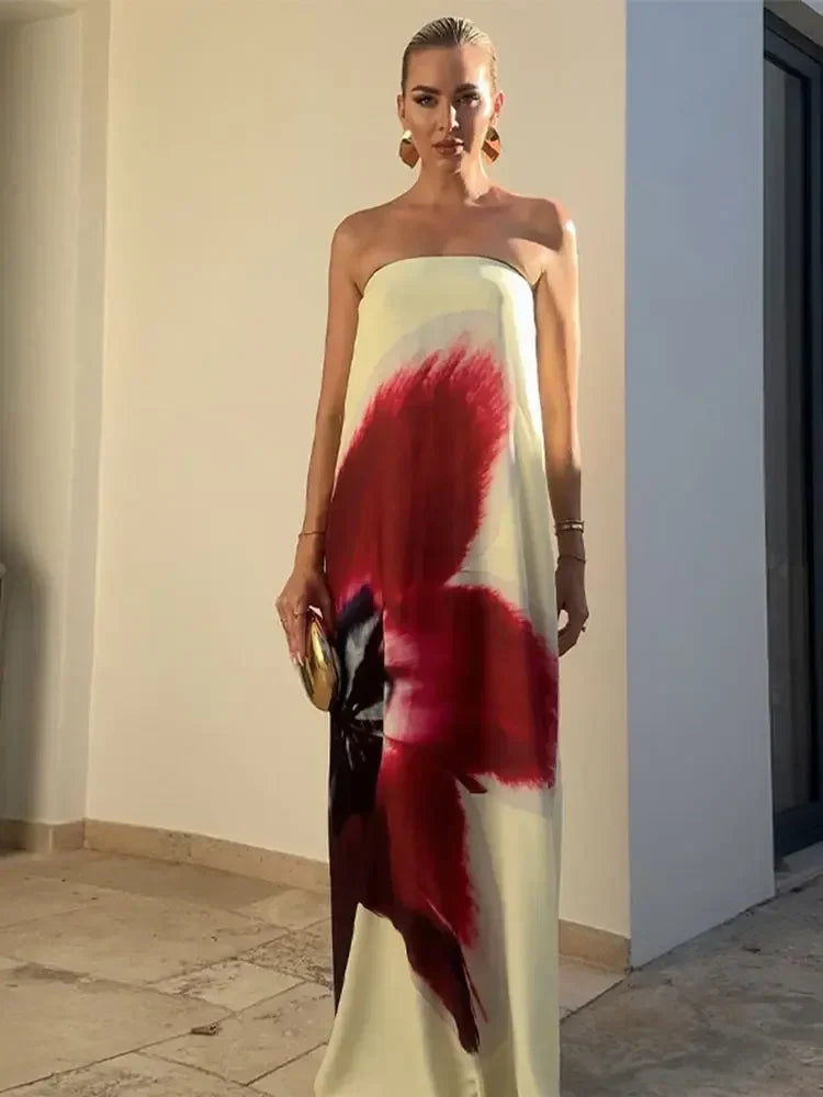 Floral Strapless Loose Maxi Dress for Women - Image 4