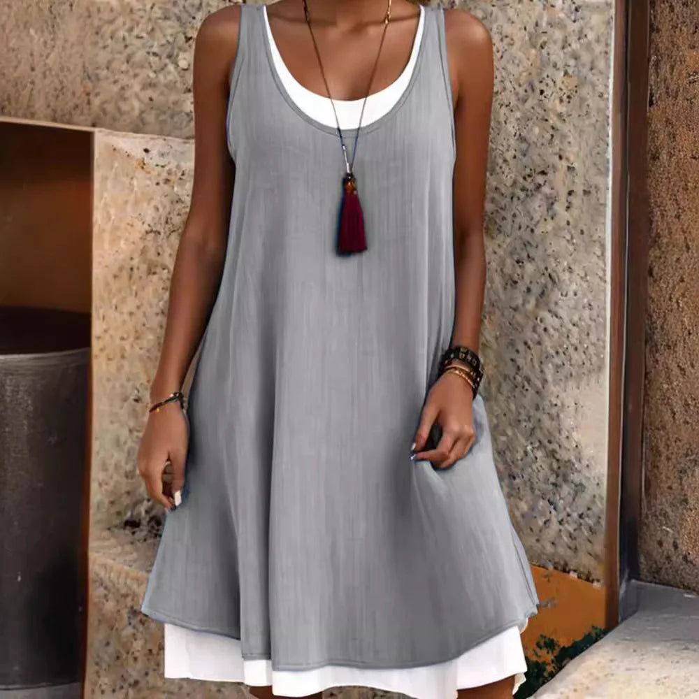 Summer Sleeveless Printed Two-Piece Style Casual Dress - Image 9