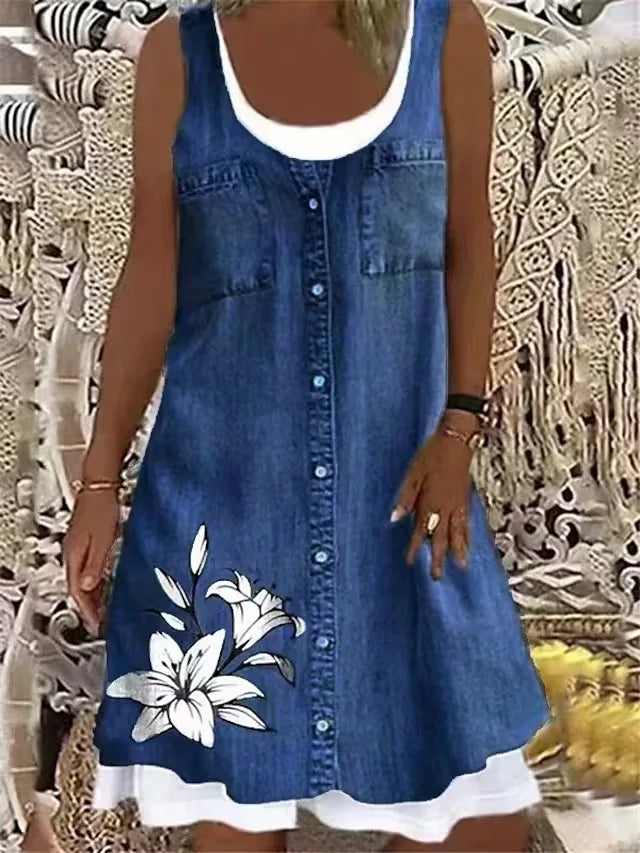 Summer Sleeveless Printed Two-Piece Style Casual Dress - Image 12