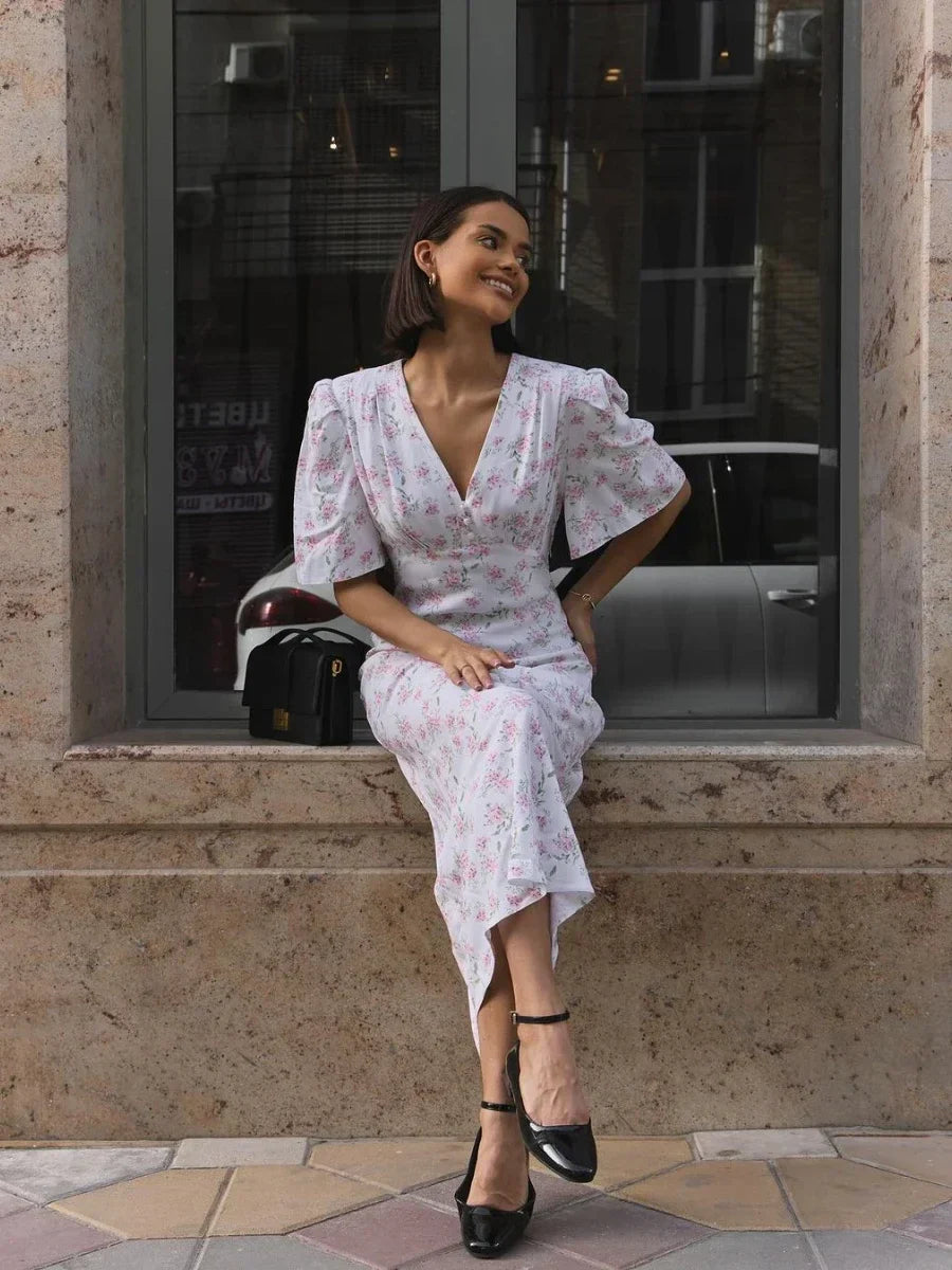 Elegant V-Neck Summer Printed Dress for Women - Image 6