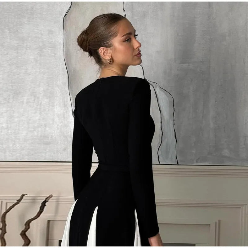 Elegant Slim Contrast Patchwork Sling Maxi Dress for Women - Image 28