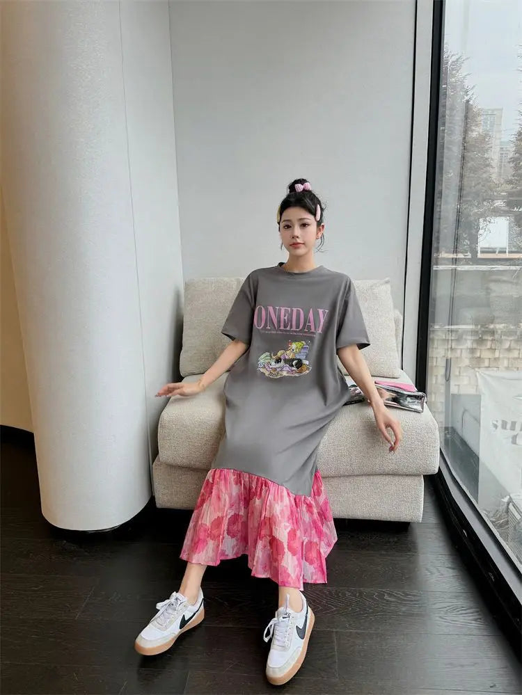 Plus Size Patchwork T-Shirt Dress for Women - Image 15