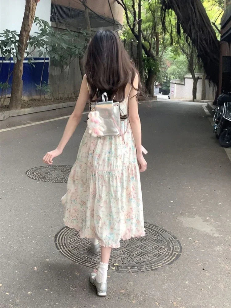 Kawaii Y2K Midi Dress with Bow and Flower Print - Image 3