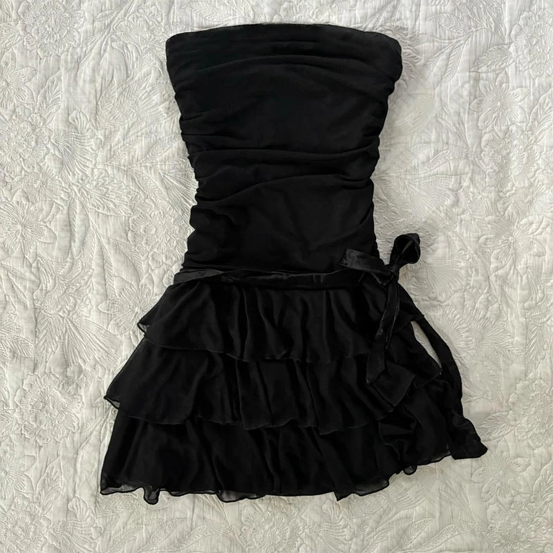 Retro Lace Strapless Dress - Cute Solid Color Summer Fashion - Image 3