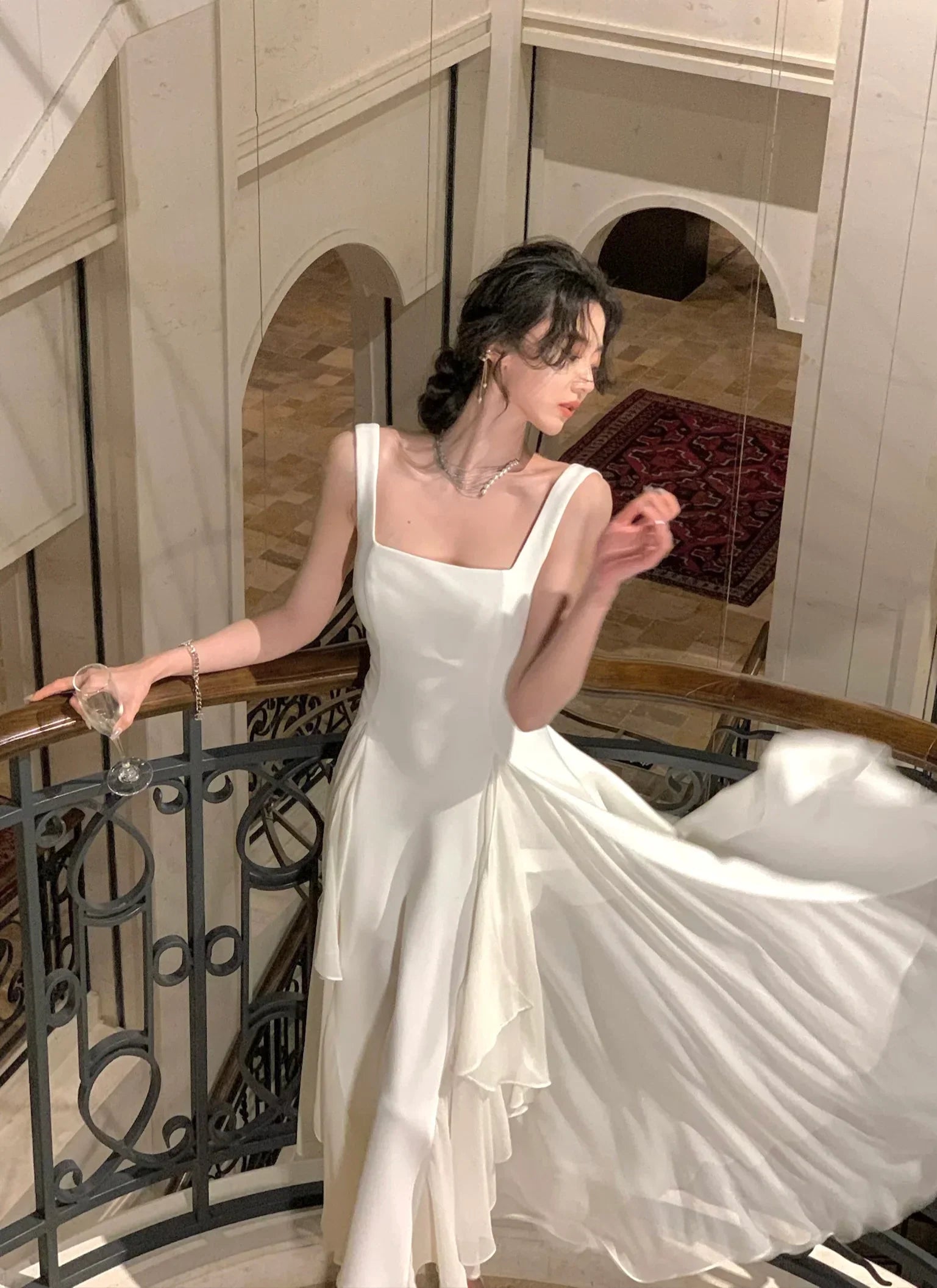 Elegant White Midi Dress with Ruffles for Summer Parties - Image 15