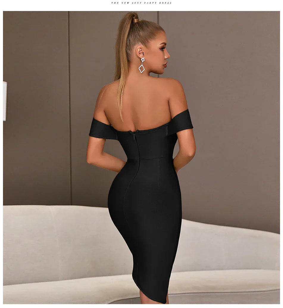 Off-Shoulder Bodycon Evening Runway Midi Dress - Image 8