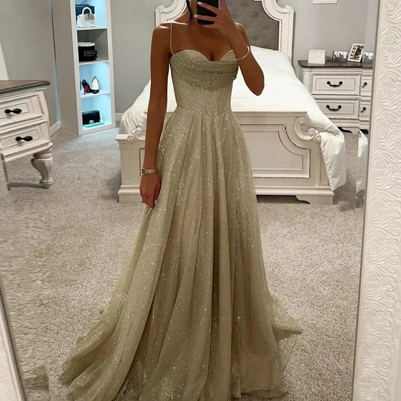 Elegant Off Shoulder Pleated Long Mesh Evening Dress - Image 3