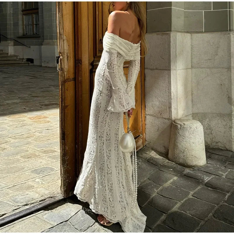 Elegant Off Shoulder Lace Maxi Dress for Women - Image 25