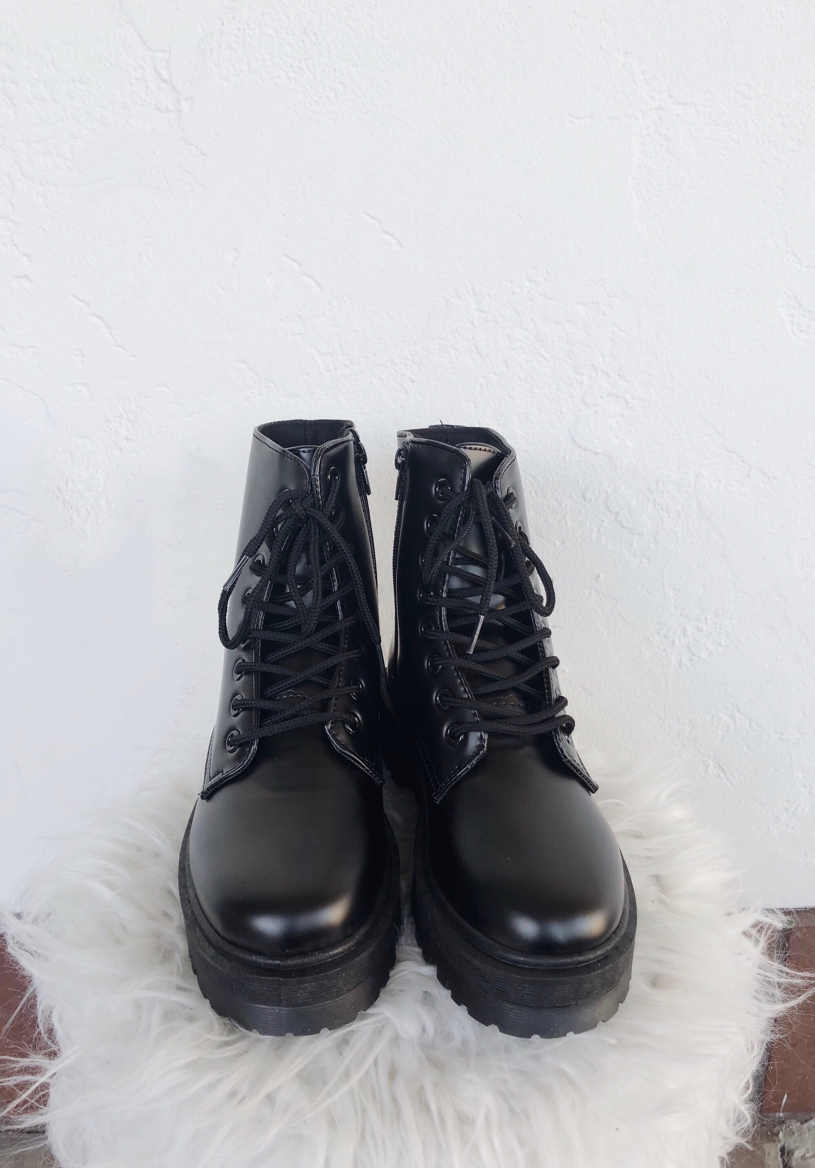 leather platform combat boots