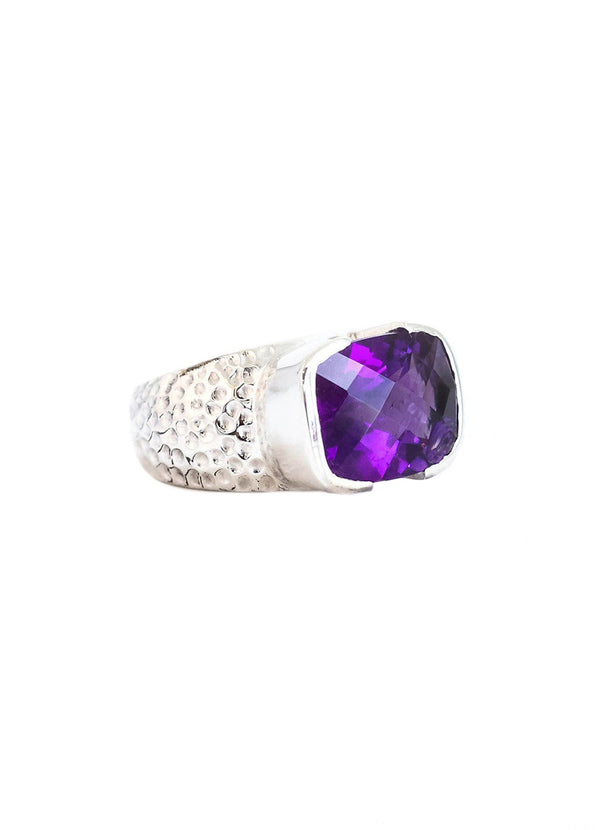 Buy African Amethyst Hammered Band Ring In Sterling Silver Online - INAYA