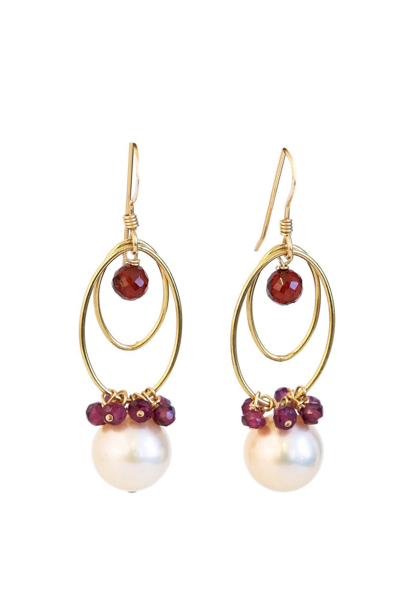 Buy White Freshwater Pearl And Garnet Loop Earrings In Gold Online - INAYA