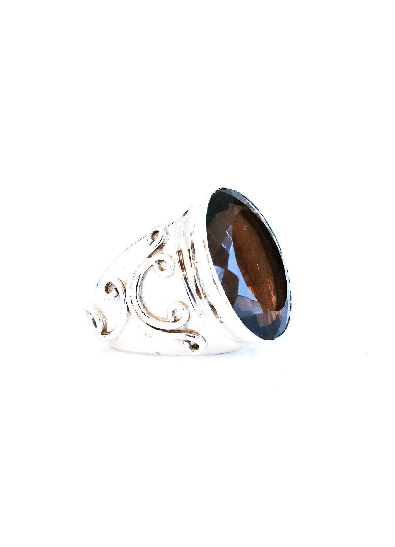 Buy Faceted Smoky Topaz Signature Ring In Sterling Silver Online - Inaya
