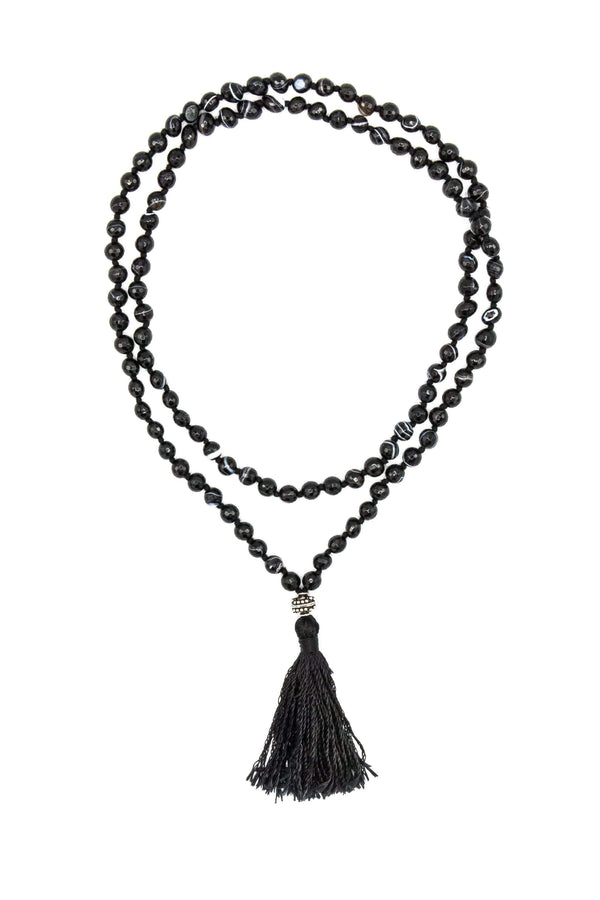 Buy Striped Black Agate Mala Necklace Online - Designer Gemstone ...