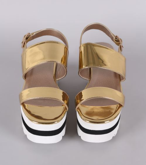 METALLIC GOLD PLATFORM SANDALS – HANLEY 