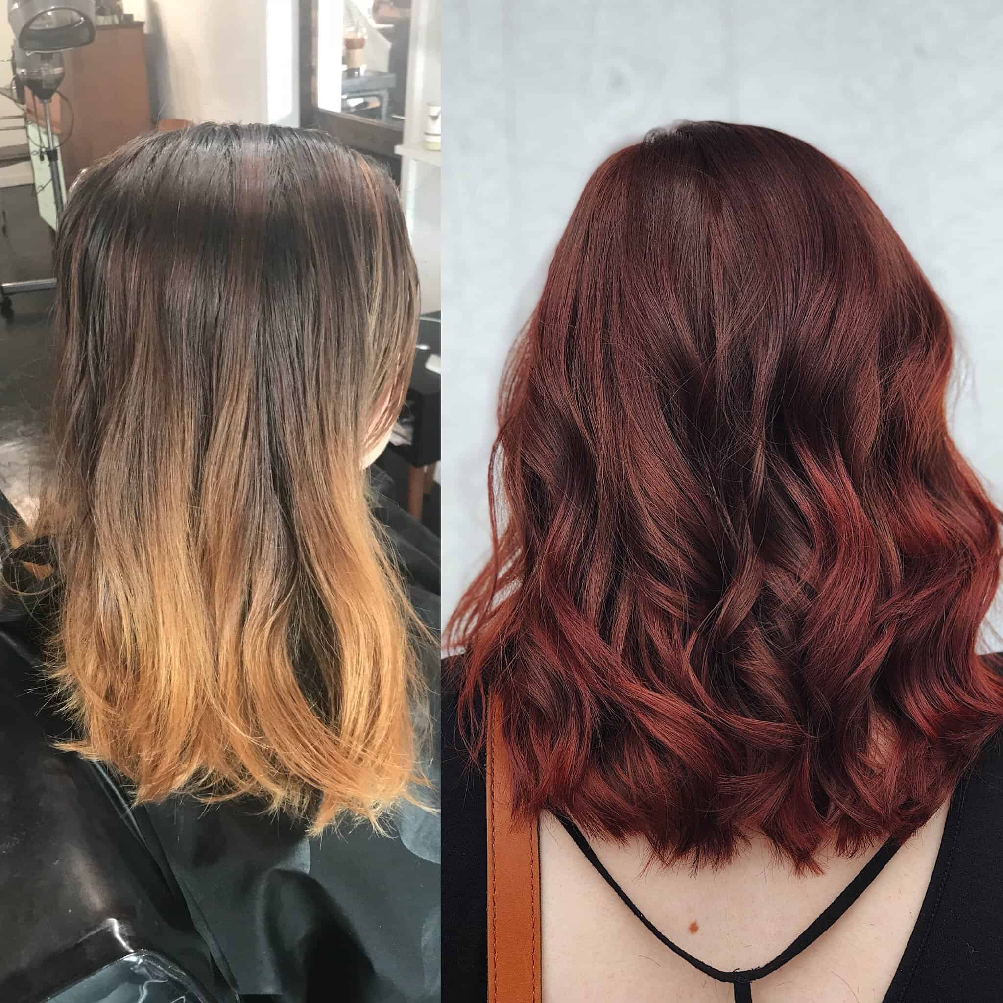 Faded Brown & Copper Balayage to Deep, Ruby Red For Fall - The Mailroom  Barber Co