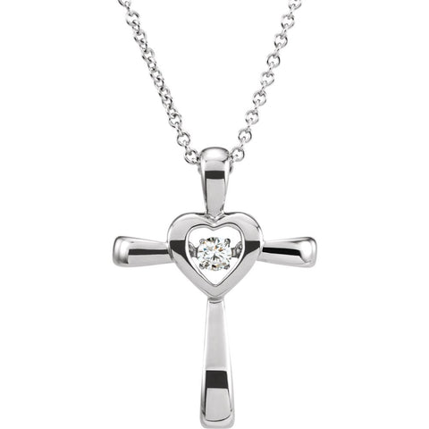 14k White Gold 0.08 ctw. Diamond Heart Cross 18-inch Mystara« Necklace