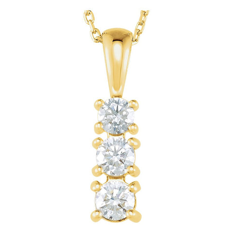 14k Yellow Gold 1/2 CTW Diamond 3-Stone 18" Necklace