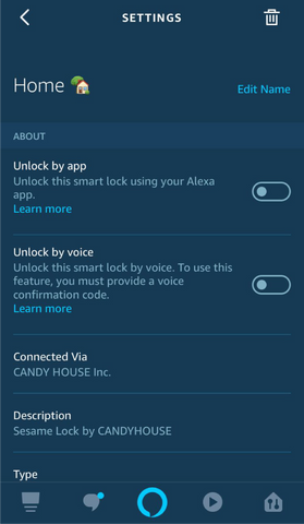 sesame alexa smart home settings for unlocking