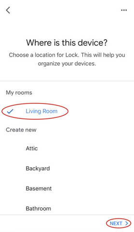 add sesame to room in google home