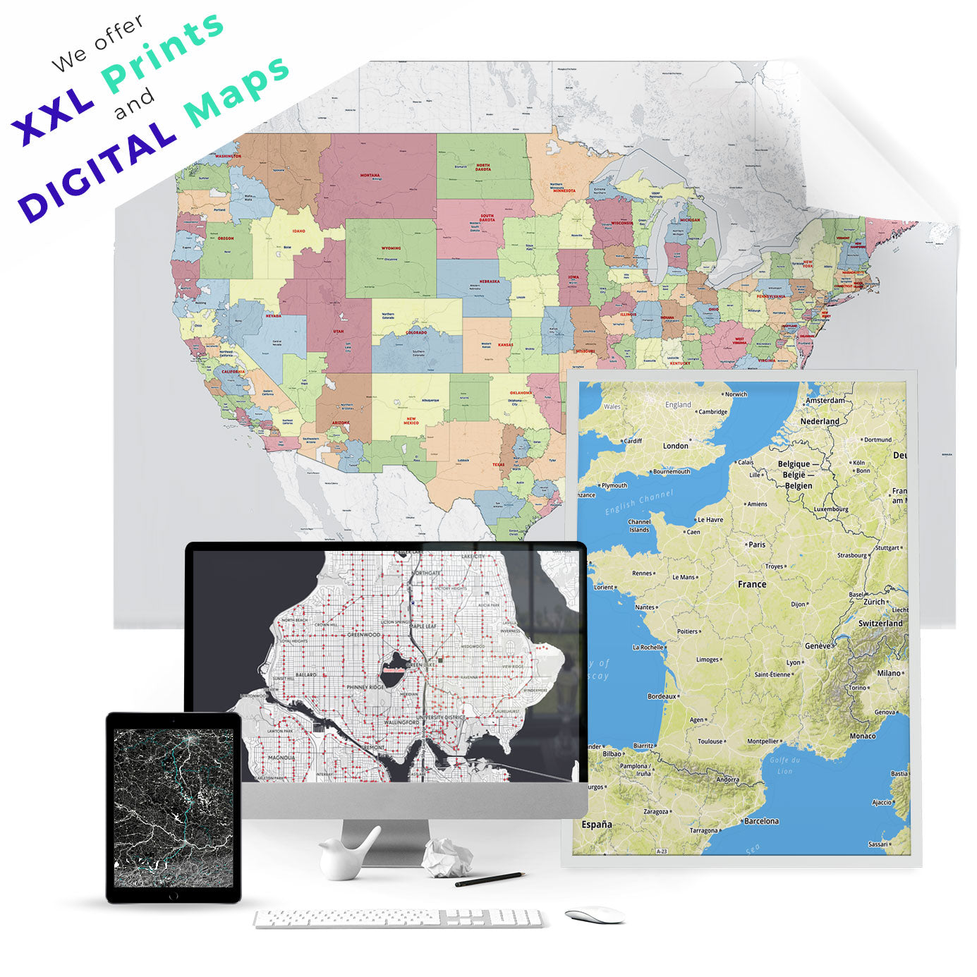 large format maps and digital maps available