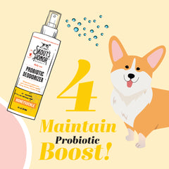 Step 4: Maintain topical probiotic boost with deodorizer or detangler, depending on pet coat.