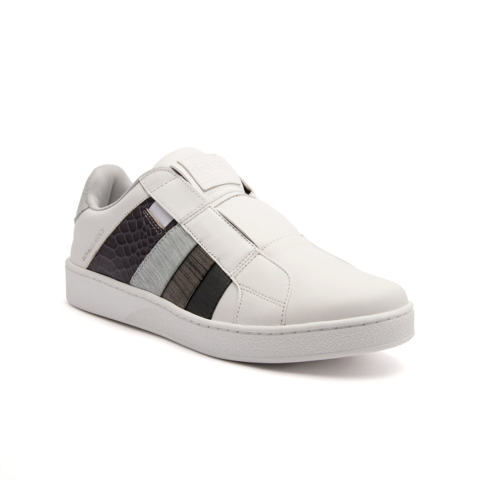 Men's Prince Albert White Gray Leather Sneakers 01483-080
