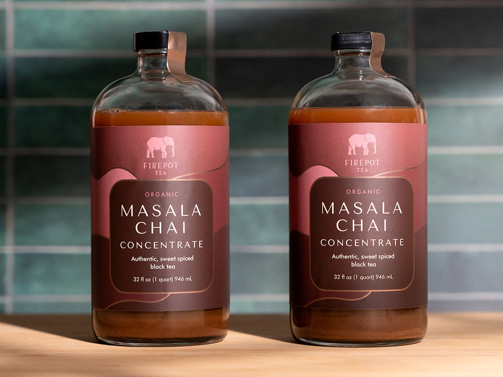 two masala chai concentrate bottles