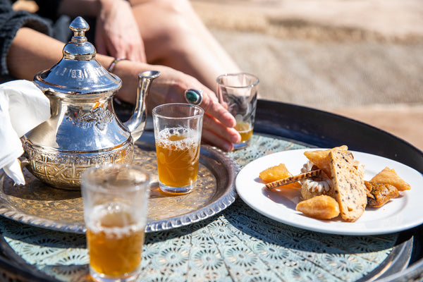 Traditional Moroccan Mint Tea with traditional Moroccan snacks