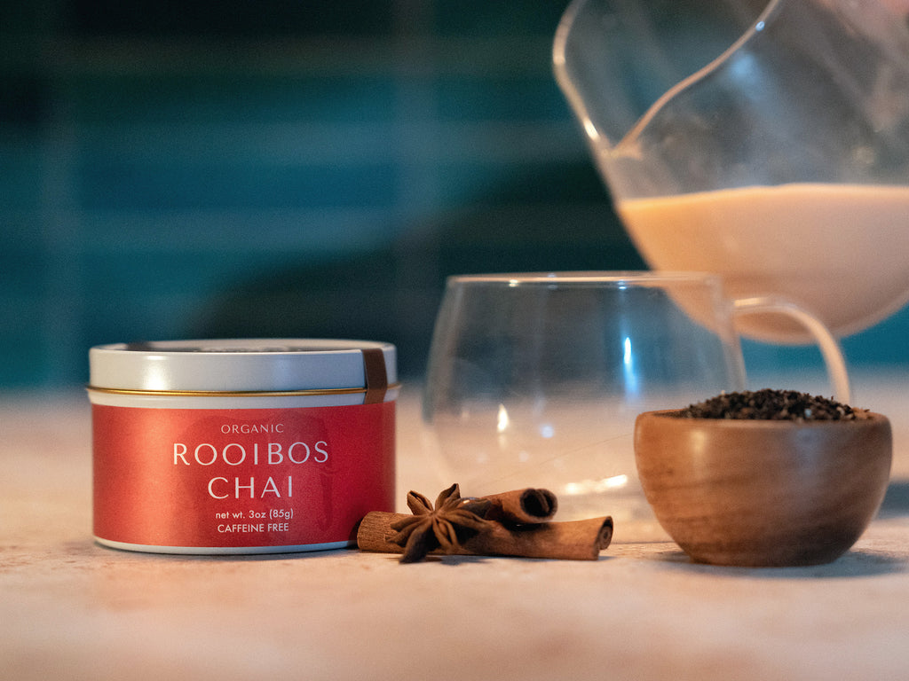 rooibos chai tin used to make chai latte