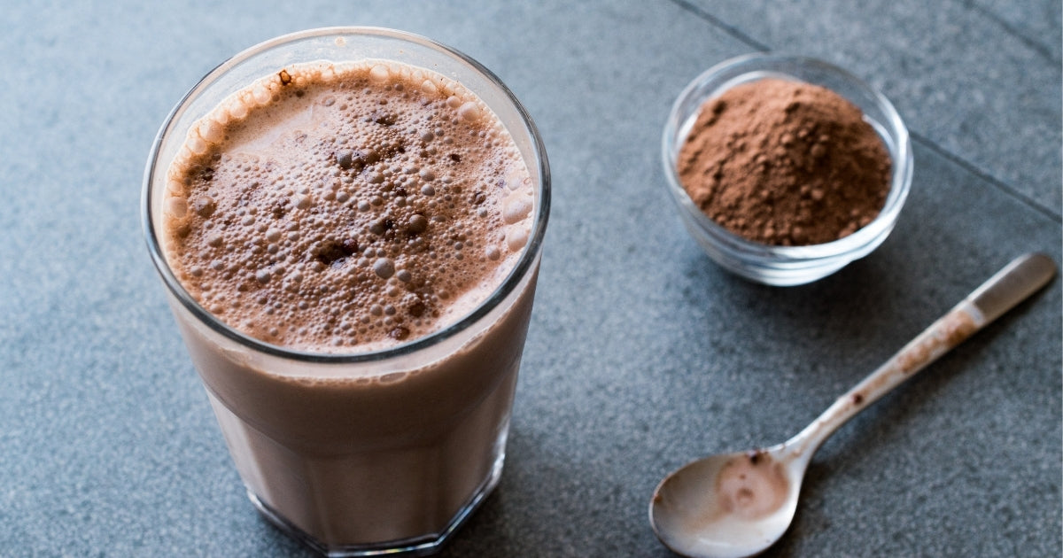 A hemp protein shake in a glass