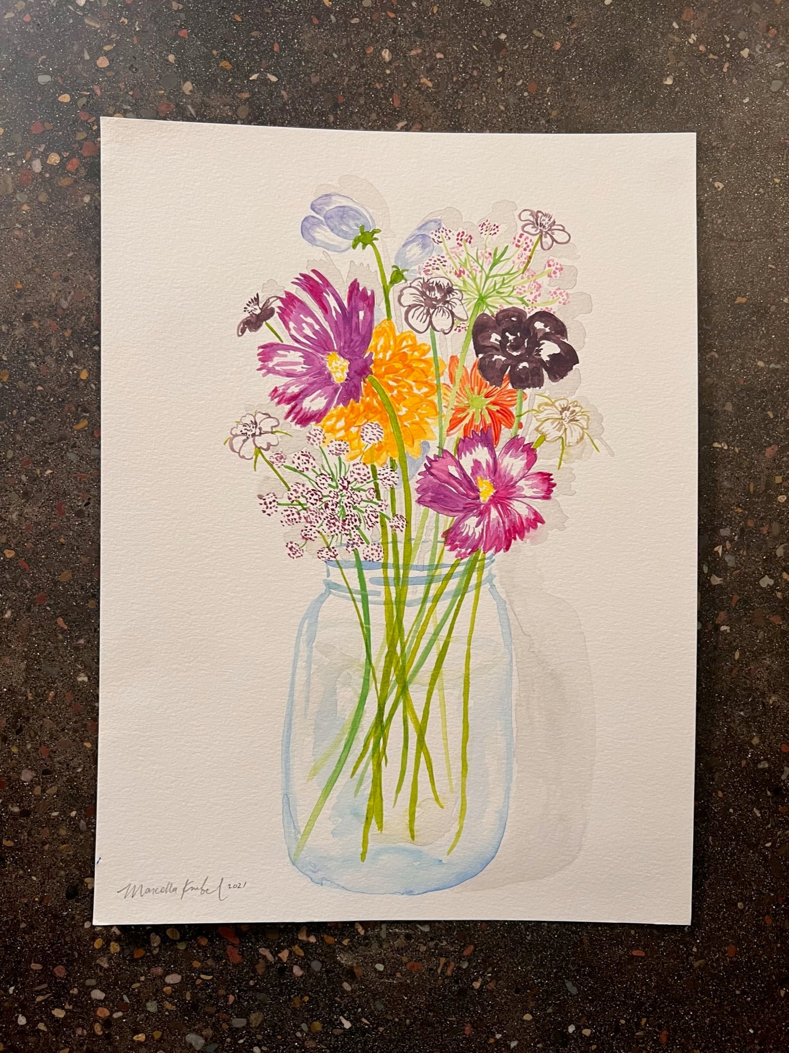 Homegrown Flowers in Jar Original Watercolor Painting | Marcella ...